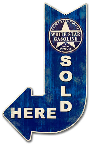 White Star Sold Here Arrow Metal Sign