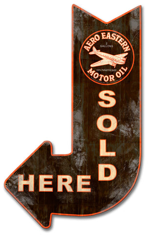 Aero Eastern Sold Here Arrow Metal Sign