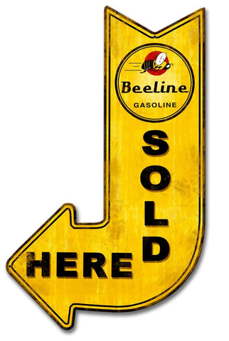 Beeline Gasoline Sold Here Arrow Metal Sign