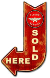 Flying A Red Sold Here Arrow Metal Sign