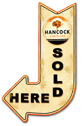Hancock Sold Here Arrow Metal Sign