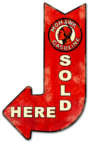 Mohawk Gasoline Sold Here Arrow Metal Sign