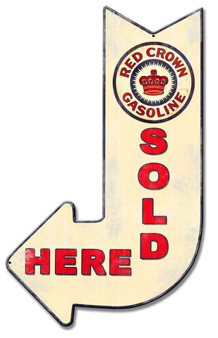 Red Crown Sold Here Arrow Metal Sign