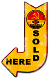 Russian Oil Products Sold Here Arrow Metal Sign