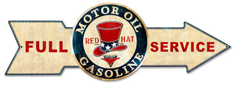 Full Service Red Hat Gasoline Metal Sign