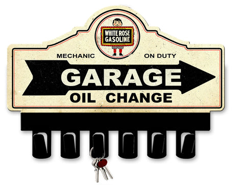 White Rose Gasoline Key Hanger Vintage Sign Metal Sign