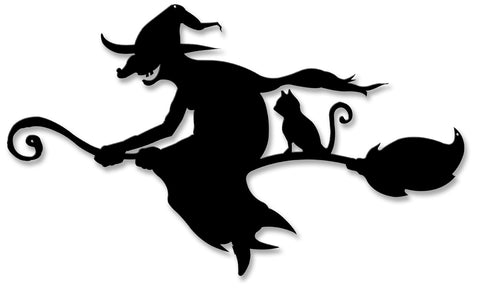 Witch and Cat Broom Silhouette Vintage Sign Metal Sign