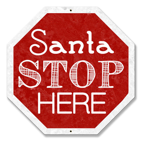 Santa-Stop-Here-Words-Vintage-Sign-Metal-Sign