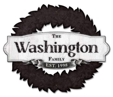 3-D  Family Name Wreath Vintage Sign - Personalized Metal Sign