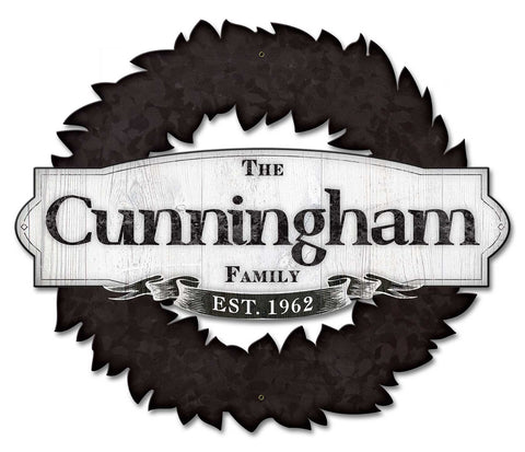 Family Name Wreath Vintage Sign   Personalized Metal Sign