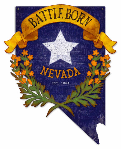 3-D Battle Born Nevada State Cutout Vintage Sign Metal Sign