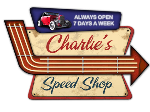 Speed Shop  3 D Vintage Sign - Personalized Metal Sign