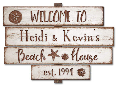 Beach House White  Vintage Sign - Personalized Metal Sign