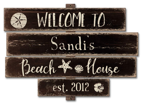 Beach House Black  Vintage Sign - Personalized Metal Sign