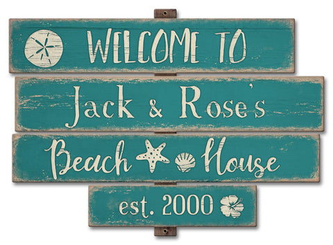 Beach House Blue  Vintage Sign - Personalized Metal Sign
