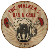 Bar And Grill 3-D Vintage Sign - Personalized Metal Sign