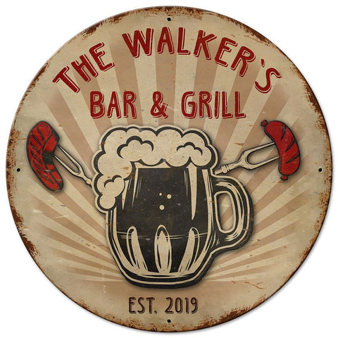 Bar And Grill 3-D Vintage Sign - Personalized Metal Sign