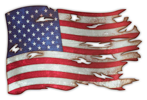 Tattered American Flag Metal Sign
