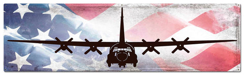 Planes C 130 American Flag Metal Sign