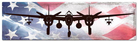 Planes Lighting Plane American Flag Metal Sign