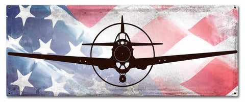 Planes P 40 Warhawk American Flag Metal Sign