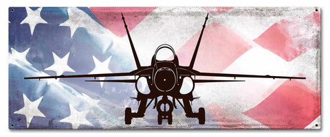 Planes FA18 Hornet American Flag Metal Sign