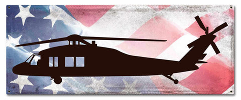 H 60 Helicopter American Flag Metal Sign