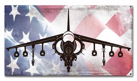 Planes Harrier American Flag Metal Sign