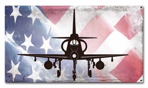 Planes A-4F Seahawk American Flag Metal Sign