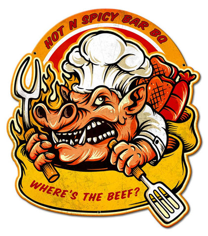 HOT N SPICY BBQ Metal Sign