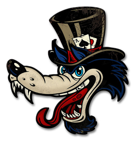 Wolf Top Hat Metal Sign