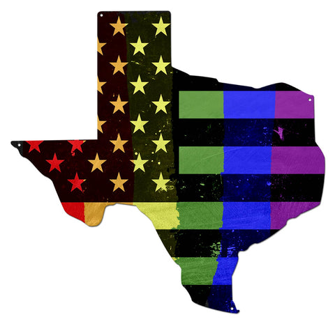 Texas Rainbow American Flag Metal Sign