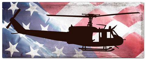 Huey Helicopter Profile American Flag Metal Sign