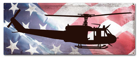 Huey Helicopter Profile American Flag Metal Sign