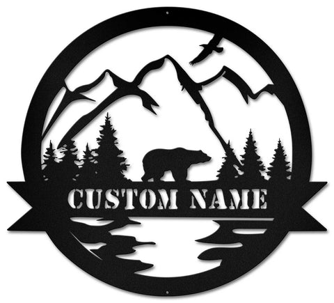 Alpine Bear Cutout - Personalized Metal Sign