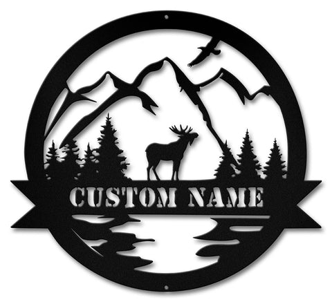 Alpine Moose Cutout - Personalized Metal Sign