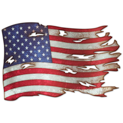 PSB391   TATTERED AMERICAN FLAG Metal Sign