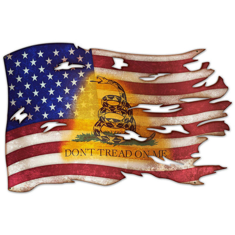 PSB395 - DONT TREAD TATTERED AMERICAN FLAG Metal Sign