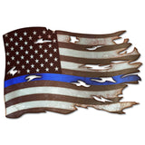 PSB401 - Blue Line Tattered Flag Metal Sign