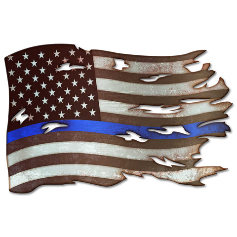PSB401 - Blue Line Tattered Flag Metal Sign