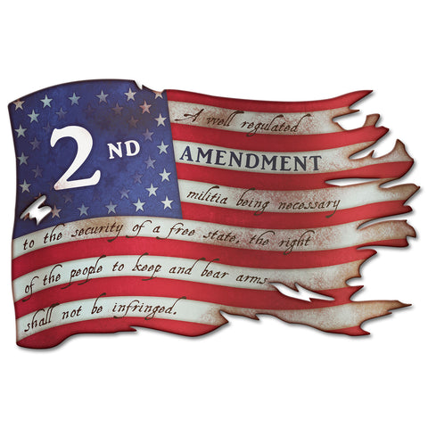 PSB408 - 2nd Amendment Tattered Flag Metal Sign