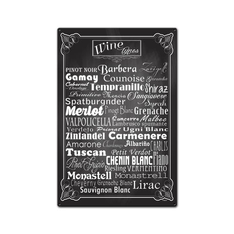 Wine Types Vintage Sign - Personalized Metal Sign
