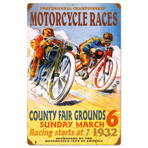 Pro Motorcycle Races Vintage Sign Metal Sign