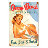 Ocean Beach Pinup Vintage Sign Metal Sign