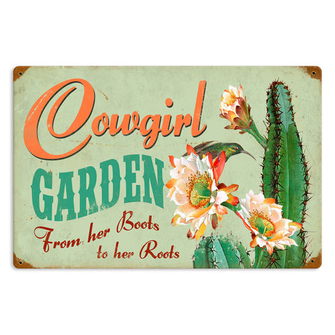 Cowgirl Garden Vintage Sign Metal Sign