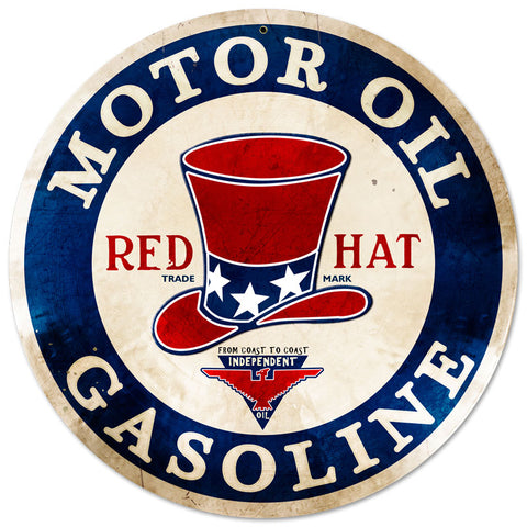 Red Hat Gasoline Vintage Sign Metal Sign