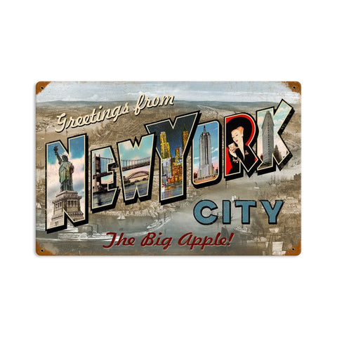 New York Postcard Vintage Sign Metal Sign