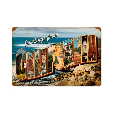 California Postcard Vintage Sign Metal Sign