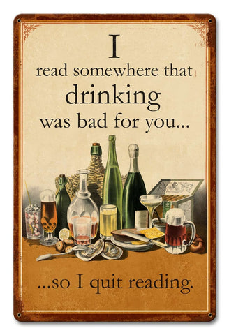 Read Drinking Was Bad Vintage Sign Metal Sign