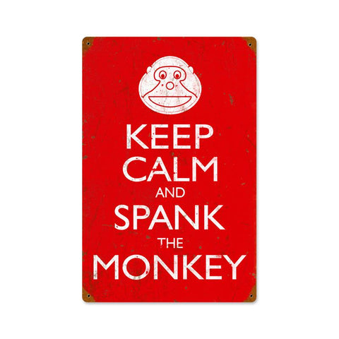 Keep Calm Spank Monkey Vintage Sign Metal Sign